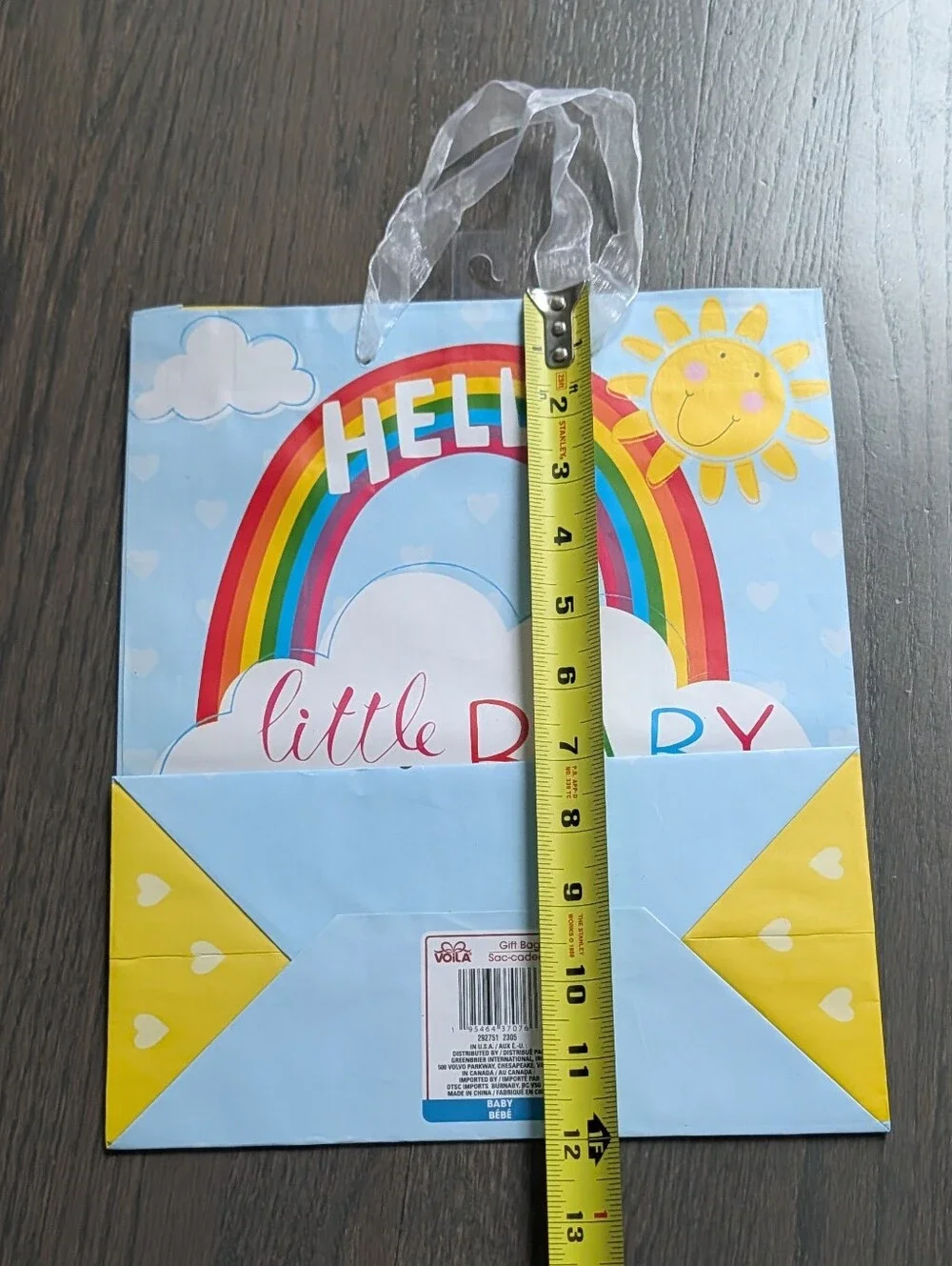 Voila Hello Little Baby Rainbow Paper Gift Bag Large 13x10x5